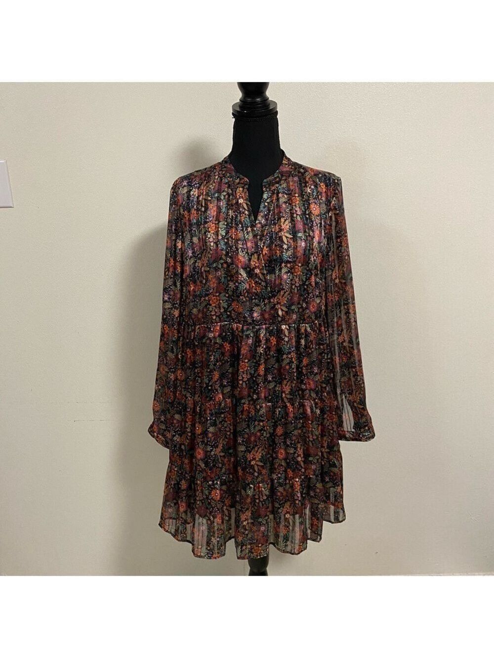 Soft Surroundings Dress Women’s Size Medium Floral Black Castille Ruffle Dress
